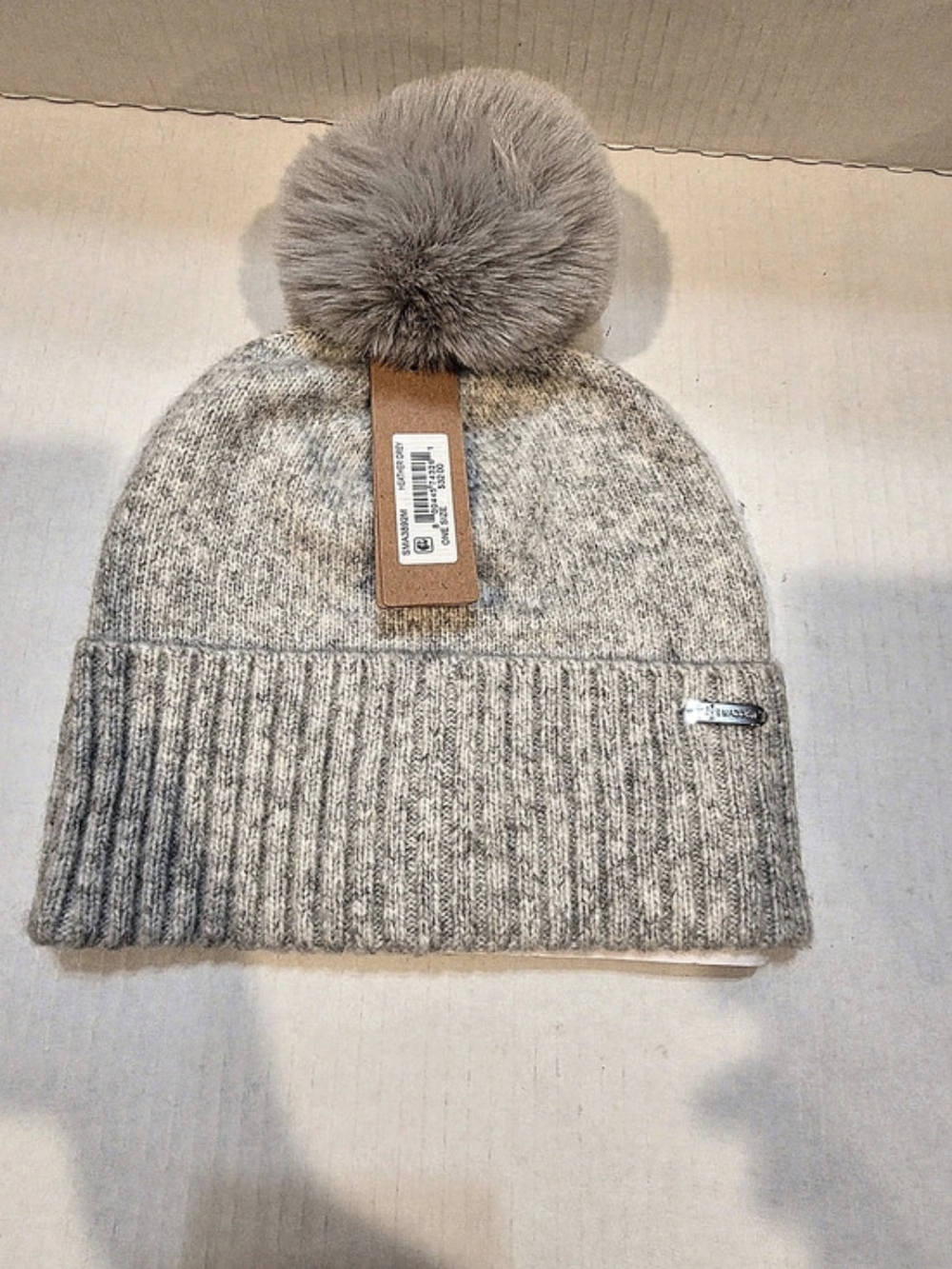 Steve Madden Marled Knit Pom Beanie Pom-Pom Knit Beanie in Gray NWT